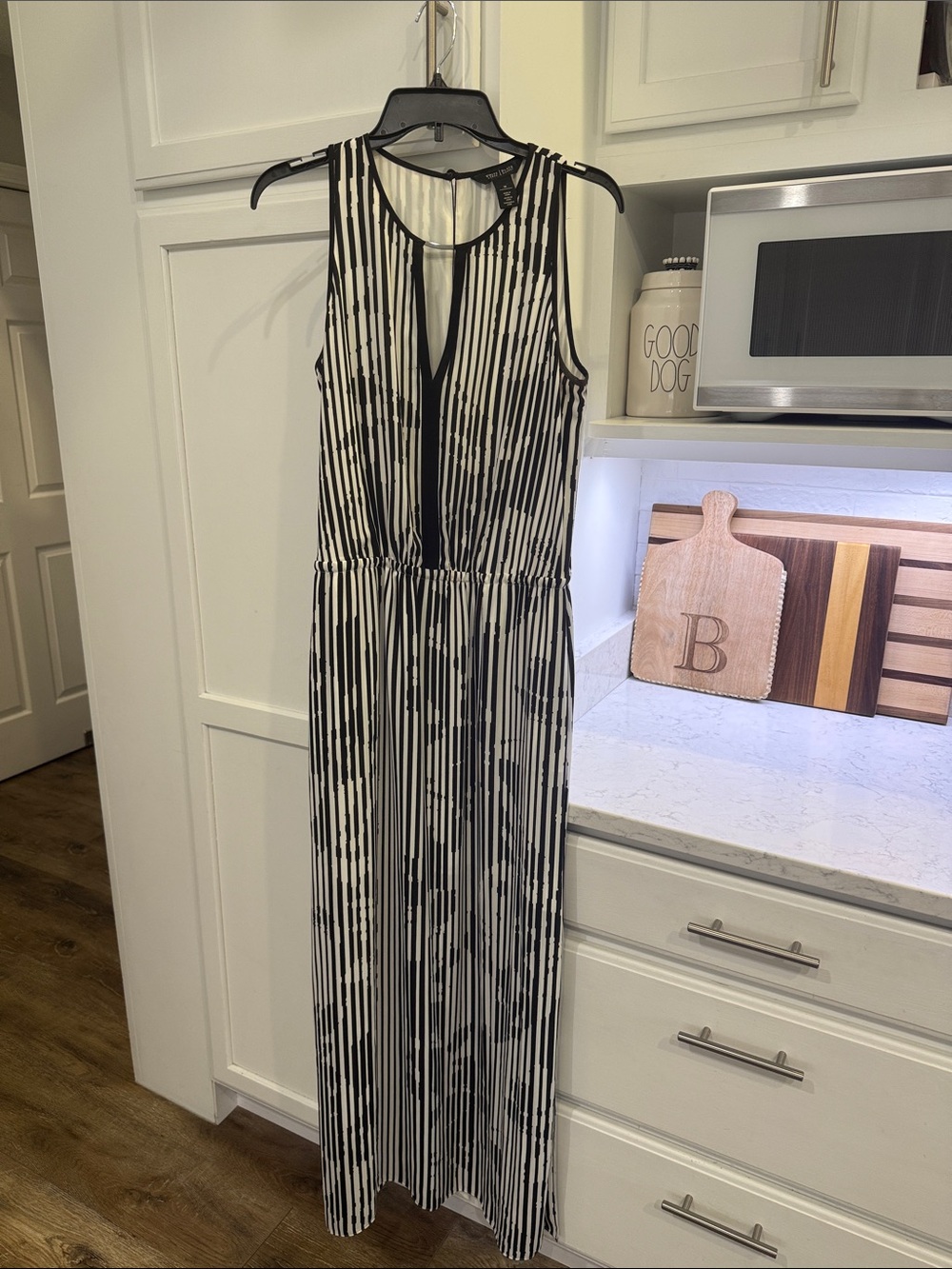 White House Black Market, Sleeveless Black & White Striped Maxi Dress